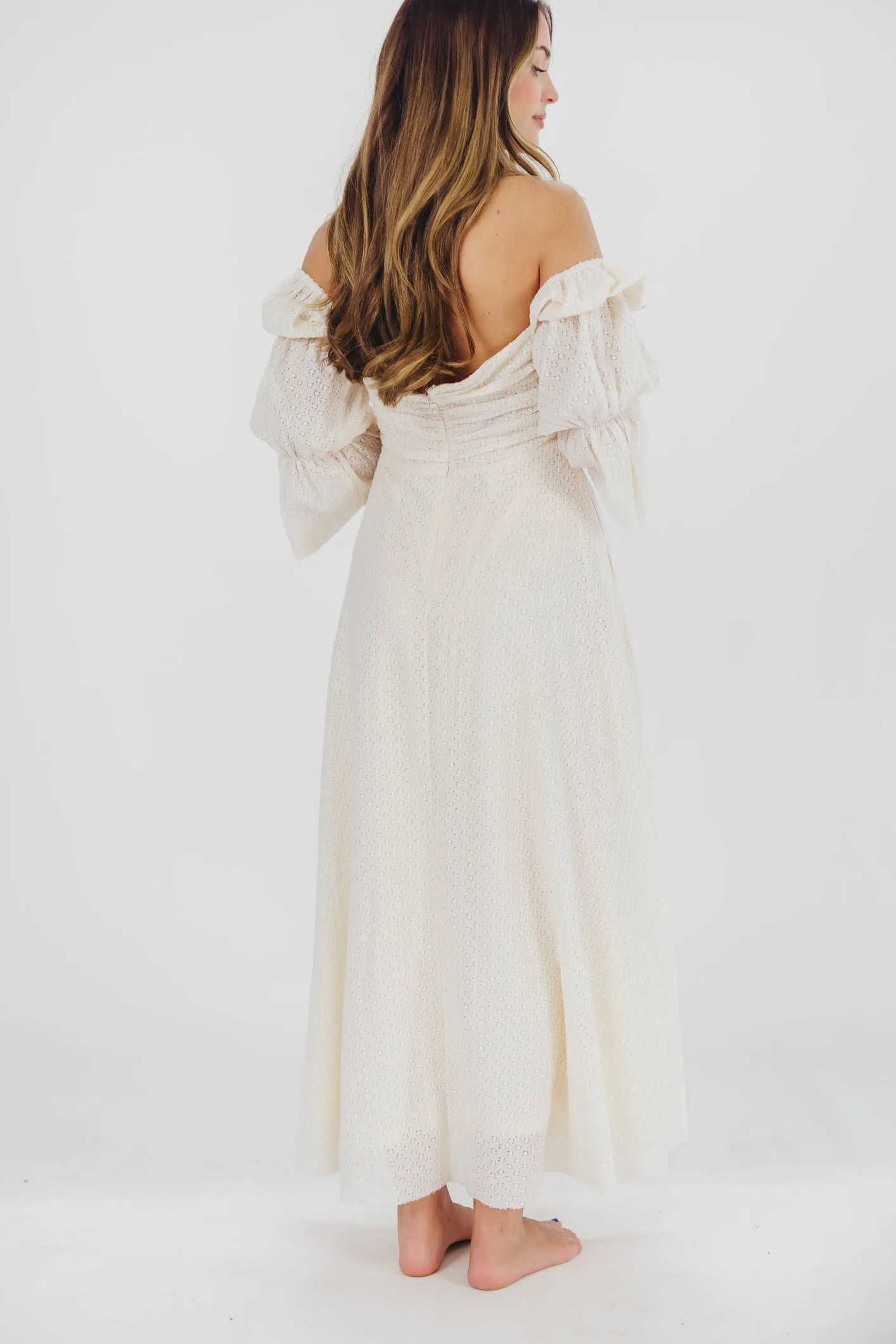 Corrine Tiered Sleeve Maxi Dress with Pockets in Ivory Cream - Bump Friendly PRE-ORDER