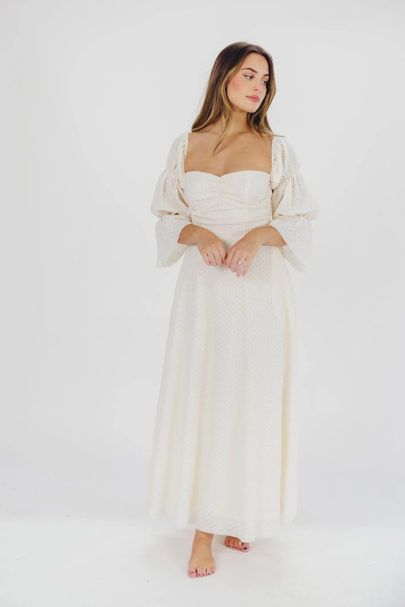 Corrine Tiered Sleeve Maxi Dress with Pockets in Ivory Cream - Bump Friendly PRE-ORDER