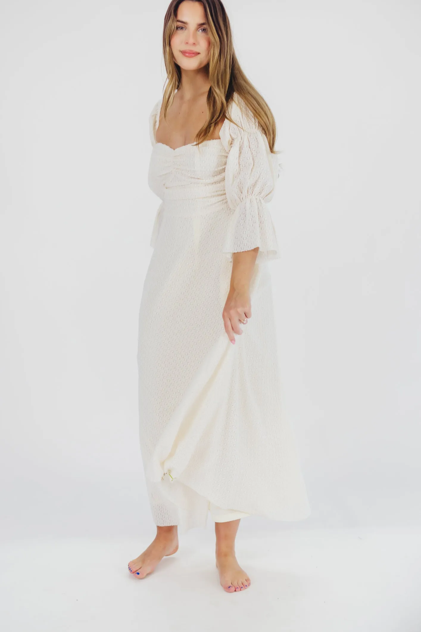 Corrine Tiered Sleeve Maxi Dress with Pockets in Ivory Cream - Bump Friendly PRE-ORDER