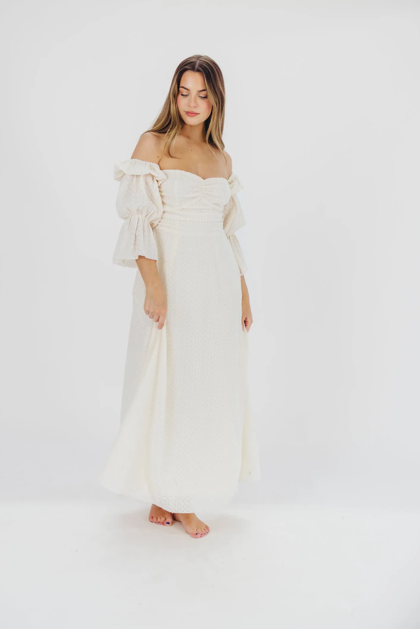 Corrine Tiered Sleeve Maxi Dress with Pockets in Ivory Cream - Bump Friendly PRE-ORDER