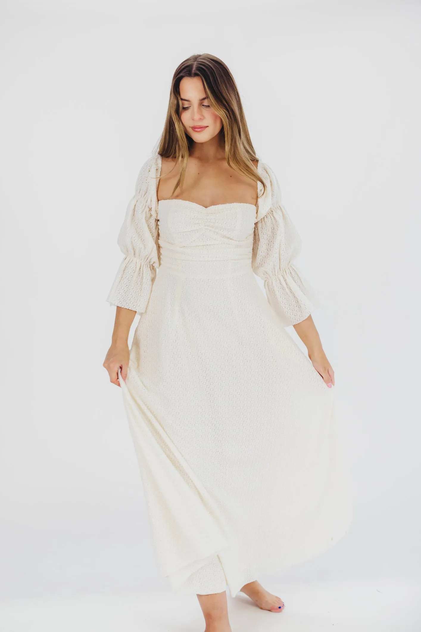 Corrine Tiered Sleeve Maxi Dress with Pockets in Ivory Cream - Bump Friendly PRE-ORDER