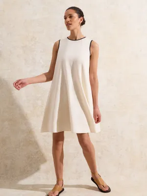 Cream Linen Blend Piping Detail Short Dress
