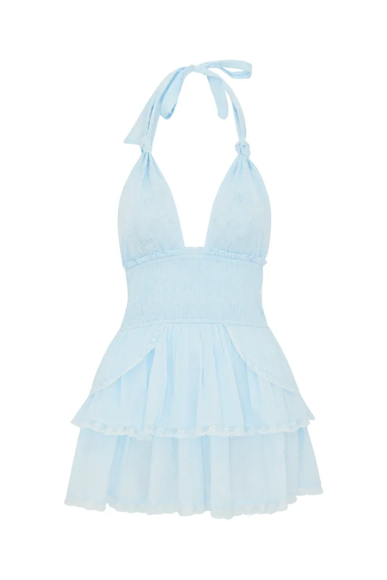 Deanna Heritage Halter Mini Dress - BLUE