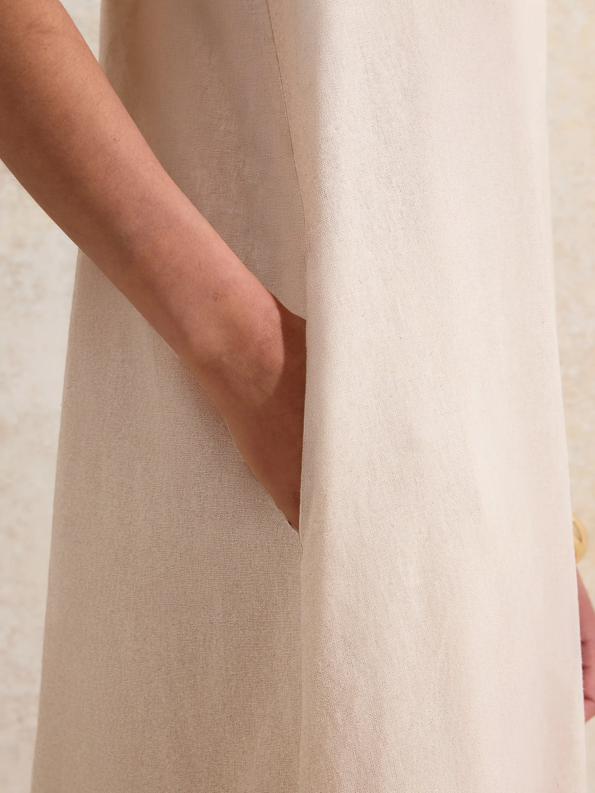 Ecru Tie-Detail Linen-Blend Maxi Dress