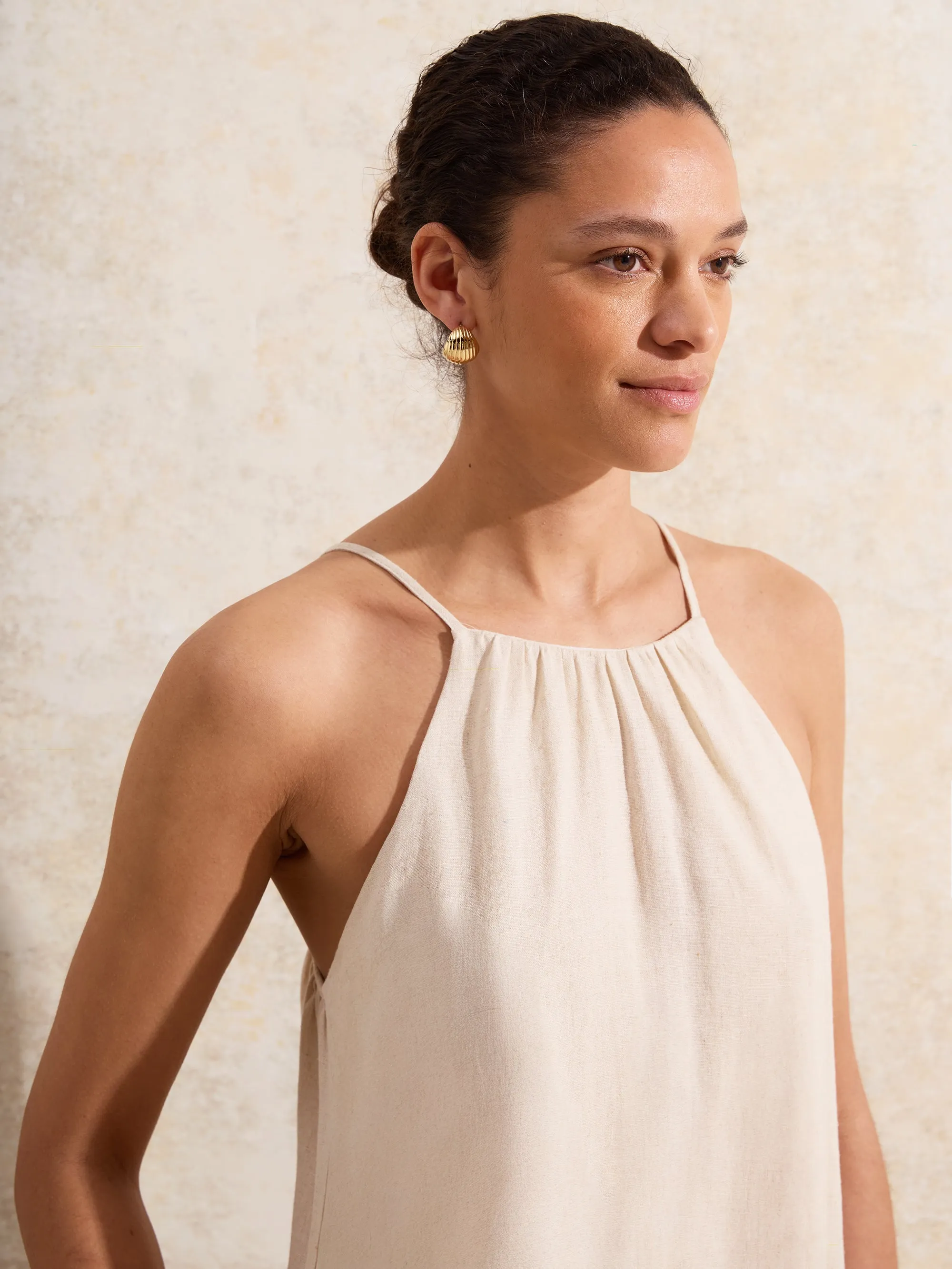 Ecru Tie-Detail Linen-Blend Maxi Dress