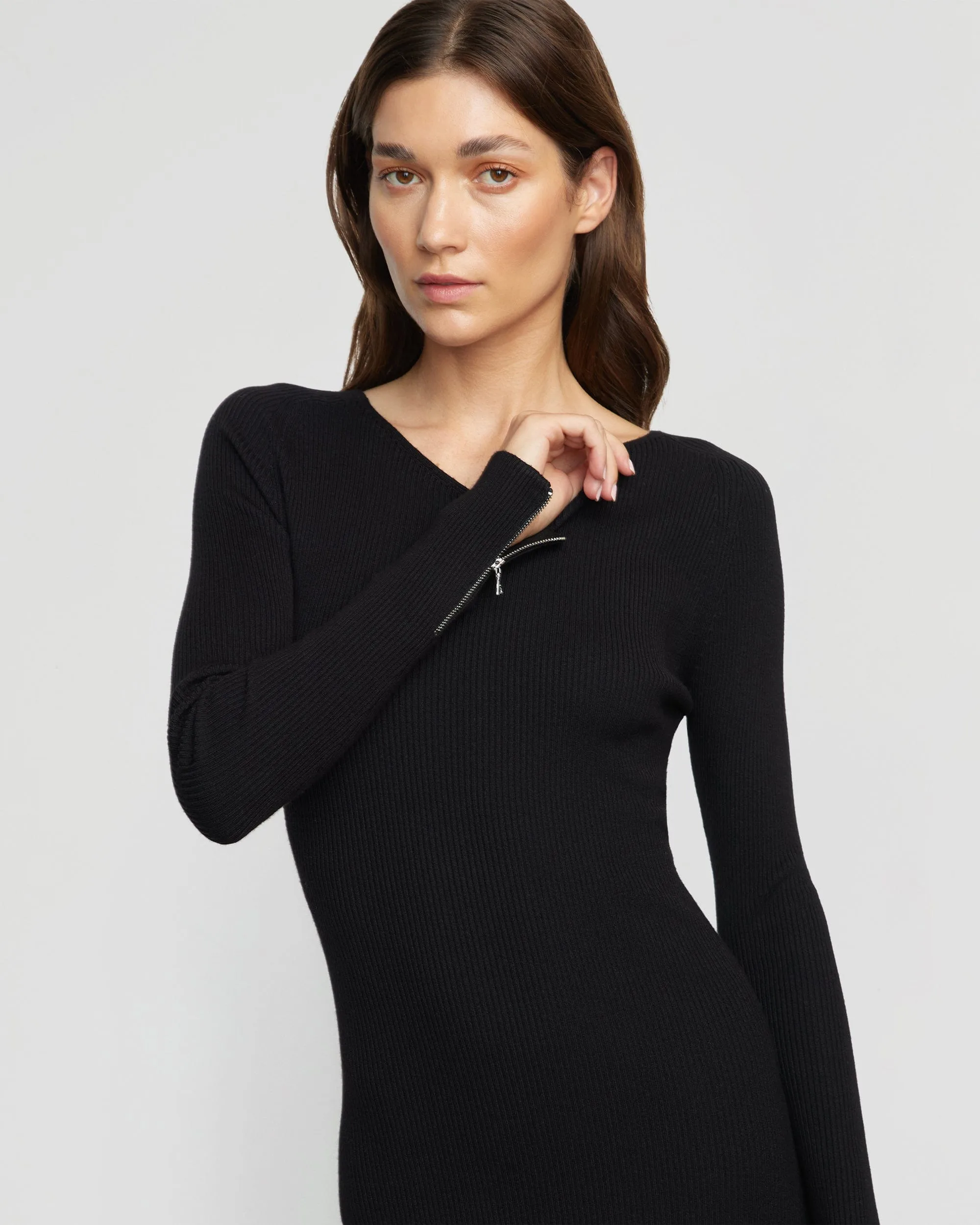 Elizabeth Zipper-Sleeve Ribbed Dress