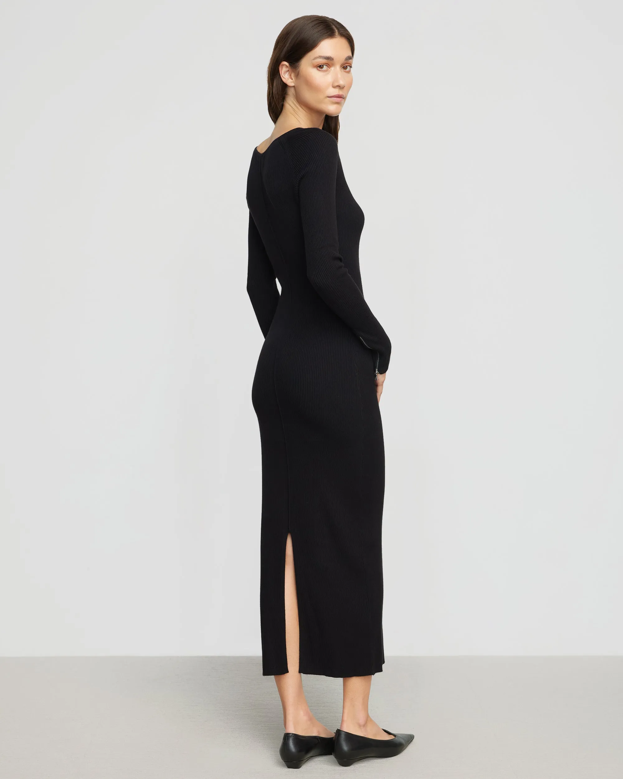 Elizabeth Zipper-Sleeve Ribbed Dress