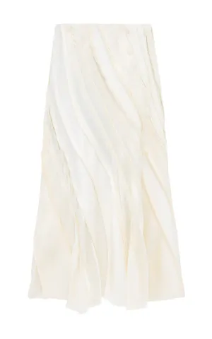 Elora Patchwork Midi Skirt in Ivory Textured Linen Slub