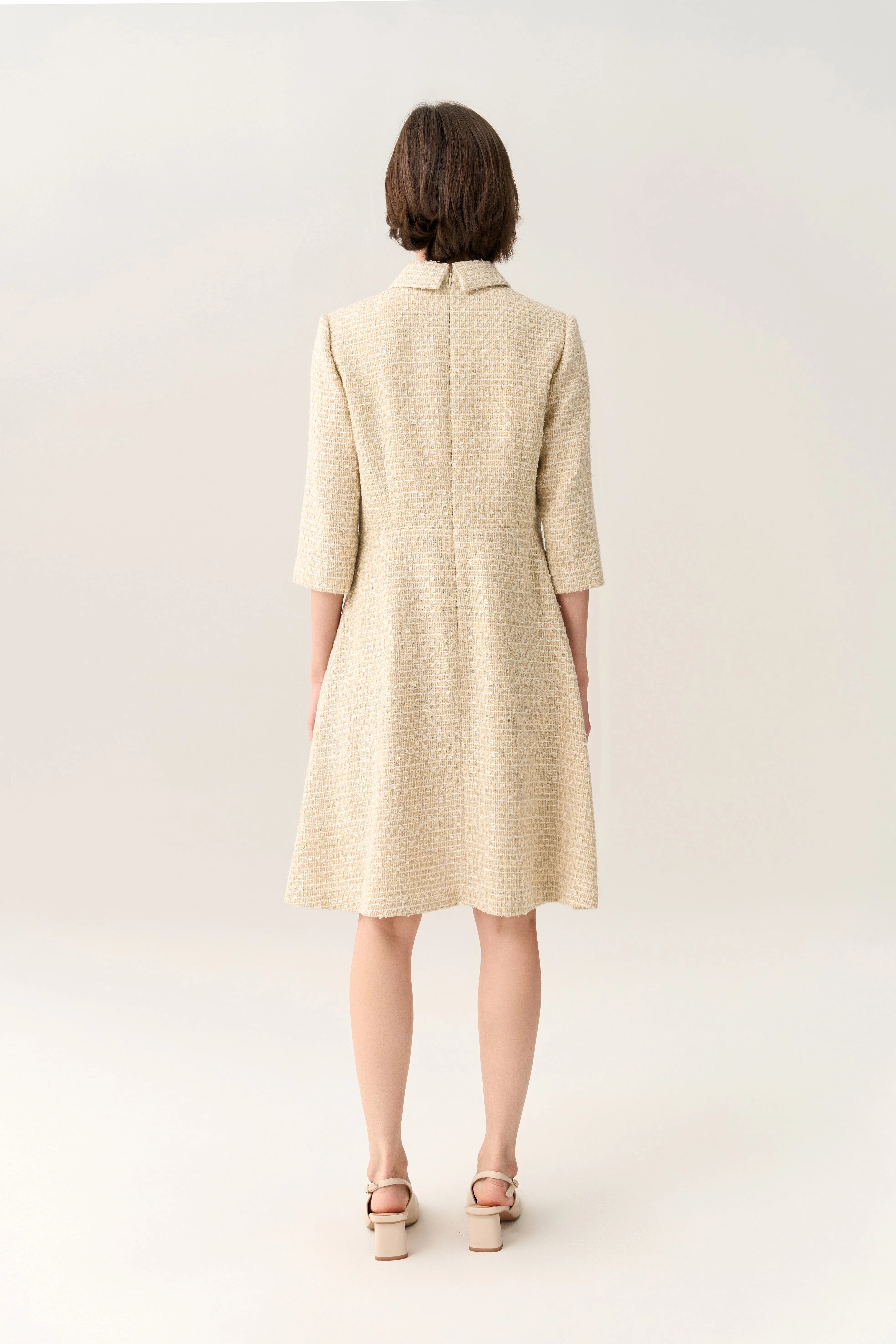 Embellish-trimmed Lapel A-line Dress