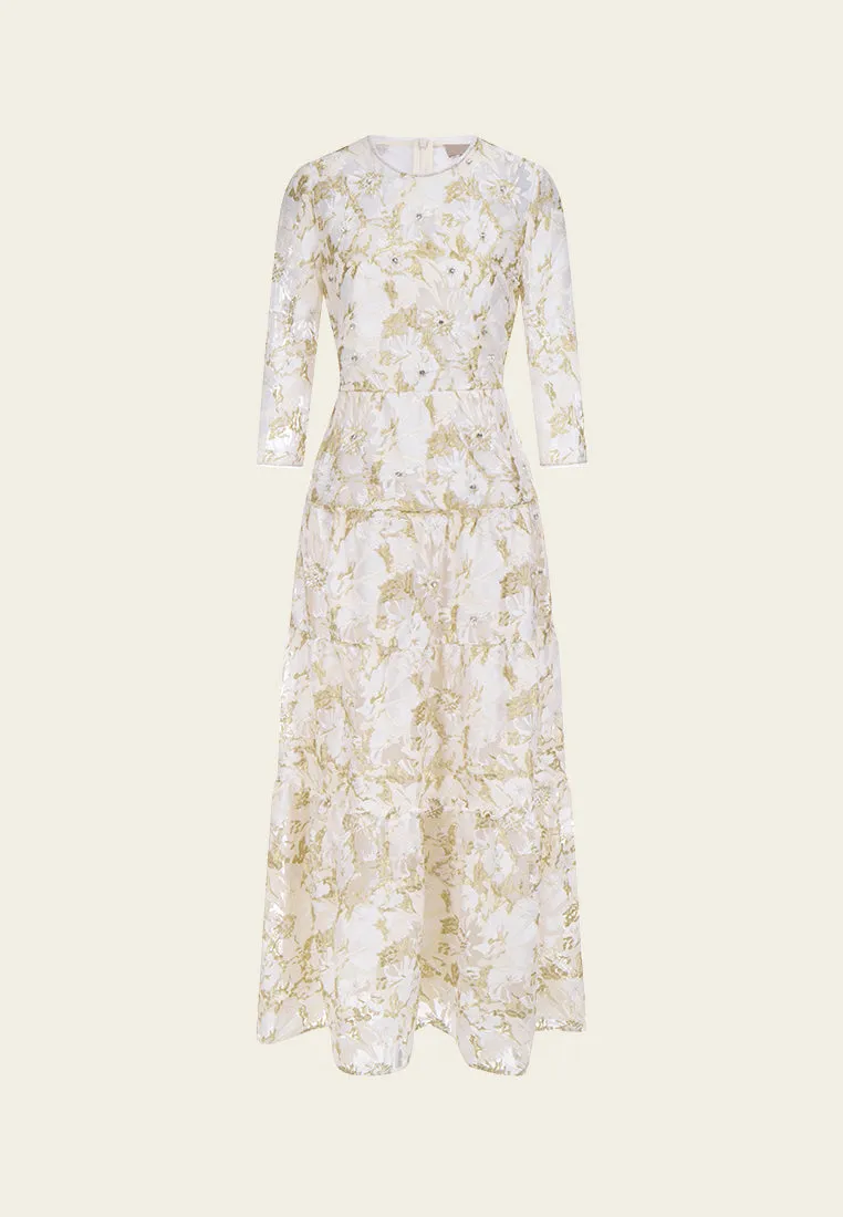 Embellished Abstract Pattern Embroidered Mesh Dress