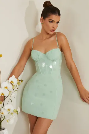 Embellished Corset Mini Dress in Sage