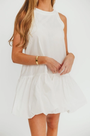 Estelle Bubble Hem Mini Dress in Off-White