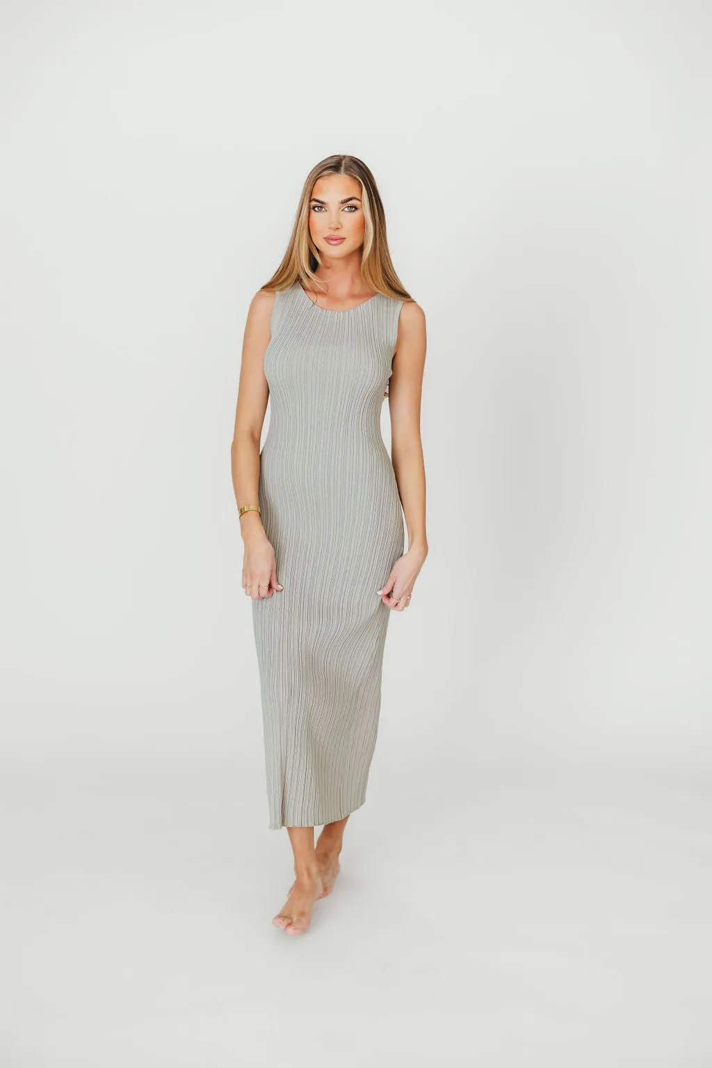 Falling For You Ribbed Knit Midi Dress in Sage