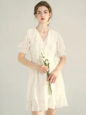 【Final Sale】Emberlynn V Neck Puff Sleeve Lace Dress