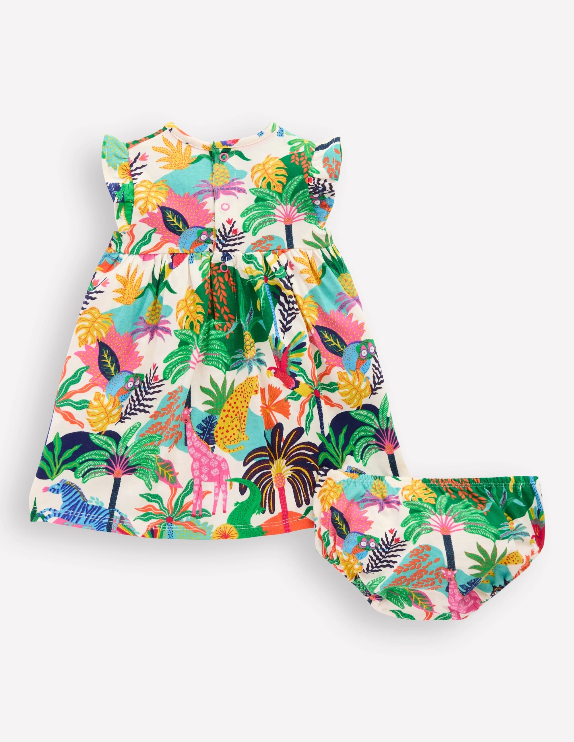 Jersey Frill Sleeve Dress-Coconut Milk Multi Jungle