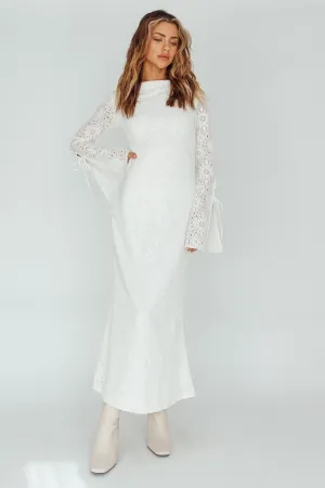 Kalia Long Sleeve Lace Midi Dress Cream