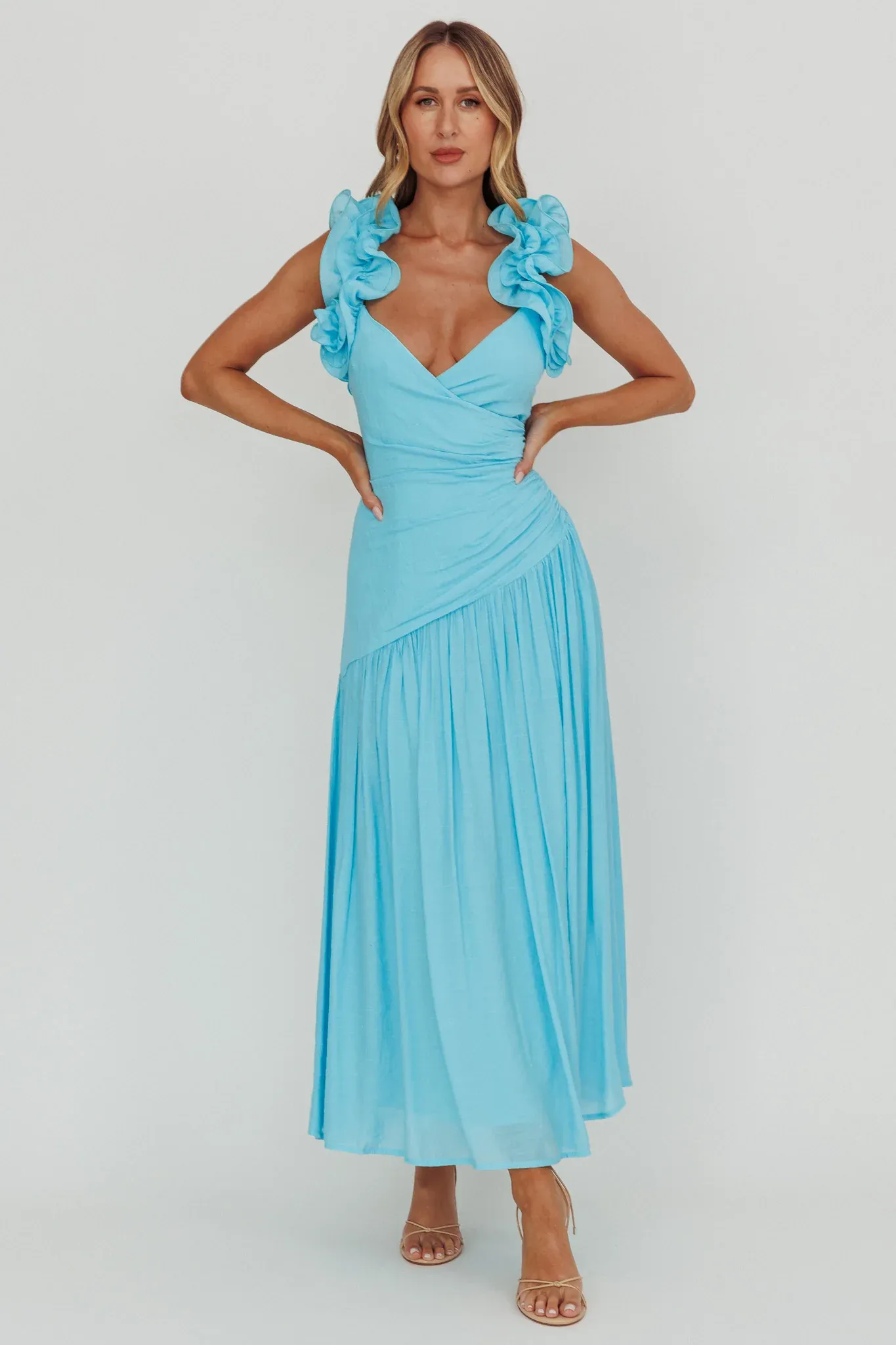 Kinley Ruffle Strap Maxi Dress Blue