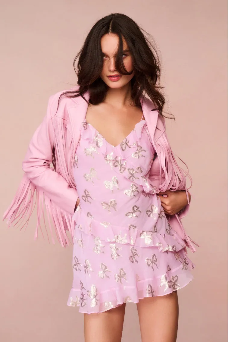 Lomina Silk Metallic Bow Mini Dress