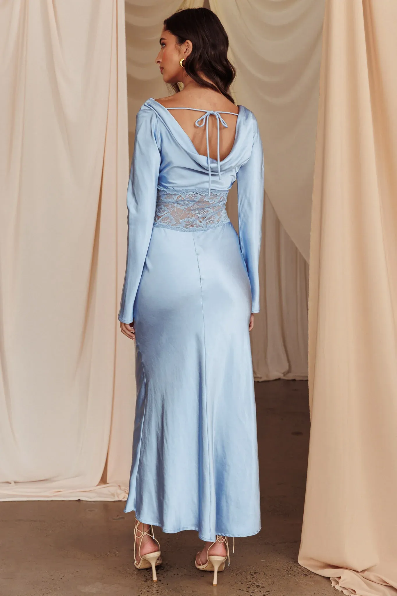 Loveland Lace Insert Cowl Back Dress Blue