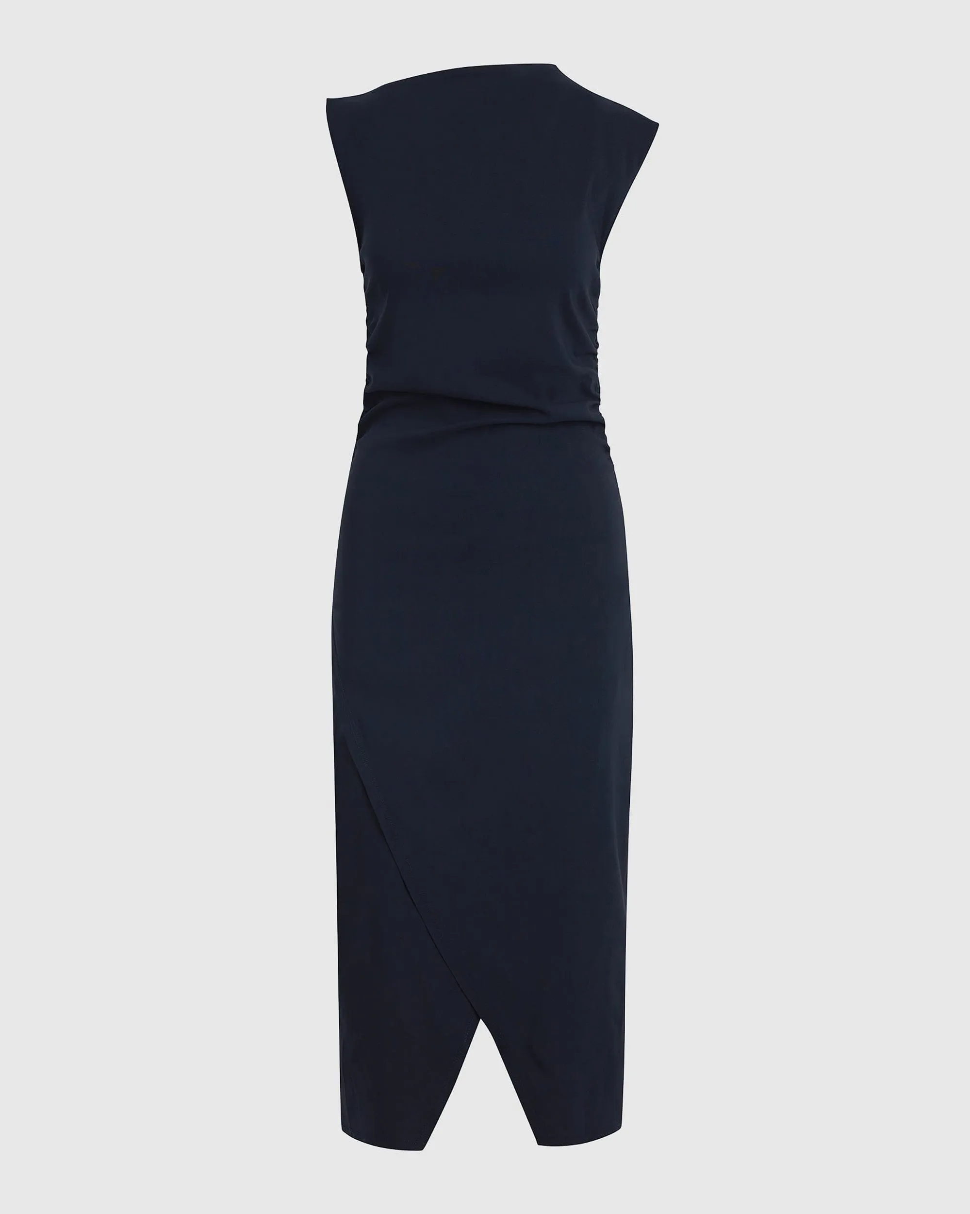 Manon Asymmetric-Neck Ruched Dress (Petite)