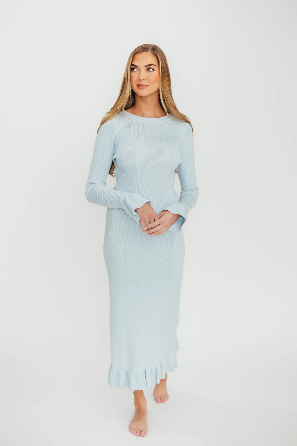 Mason Bow Tie Sweater Maxi Dress in Sky Blue