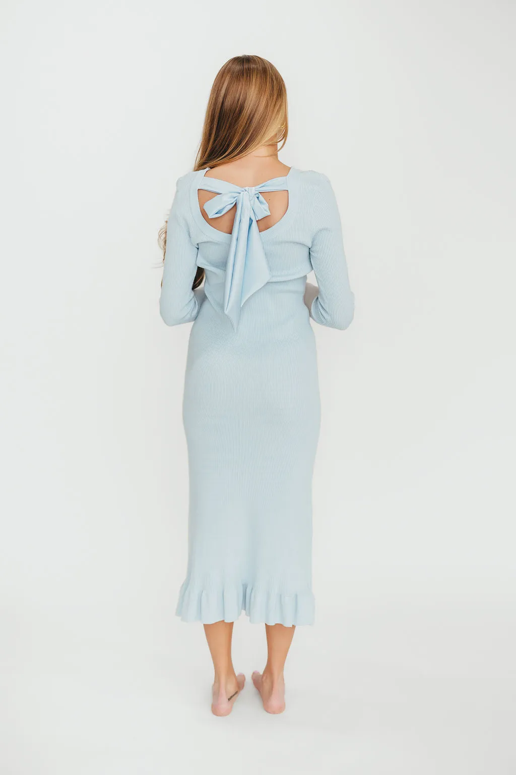 Mason Bow Tie Sweater Maxi Dress in Sky Blue