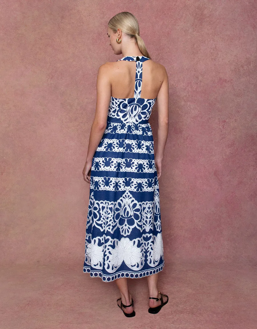 Mavaro Denim Midi Dress - Floral Navy
