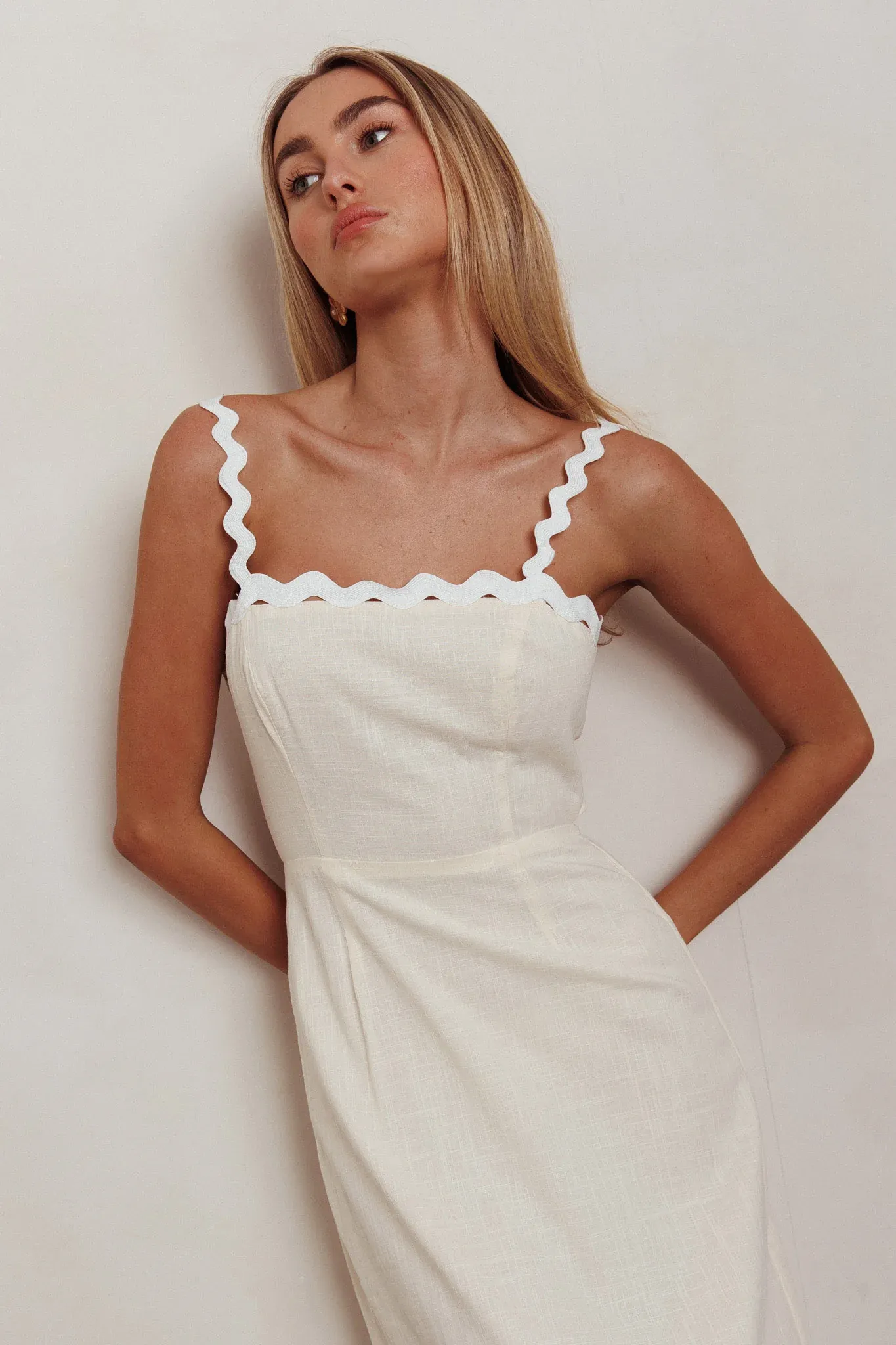 Montego Bay Ric Rac Strap Maxi Dress Oat