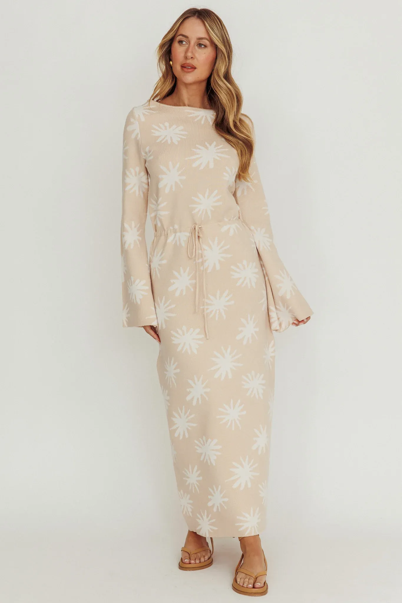 Orleans Star Print Knit Maxi Dress Sand