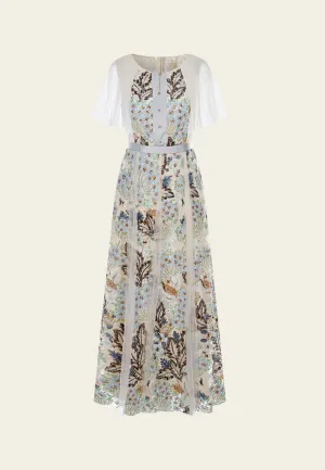 Panelled Cape-detail Embellished Mesh Dress