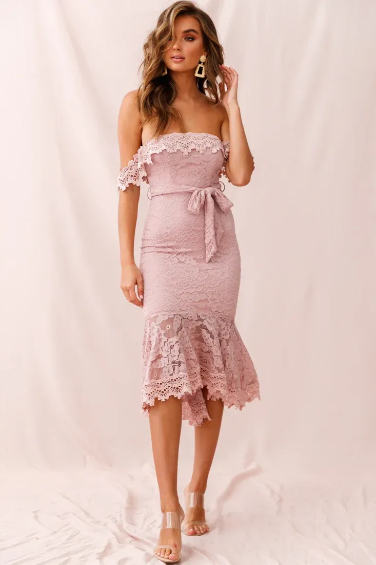 Patience Lace Bodycon Midi Dress Mauve