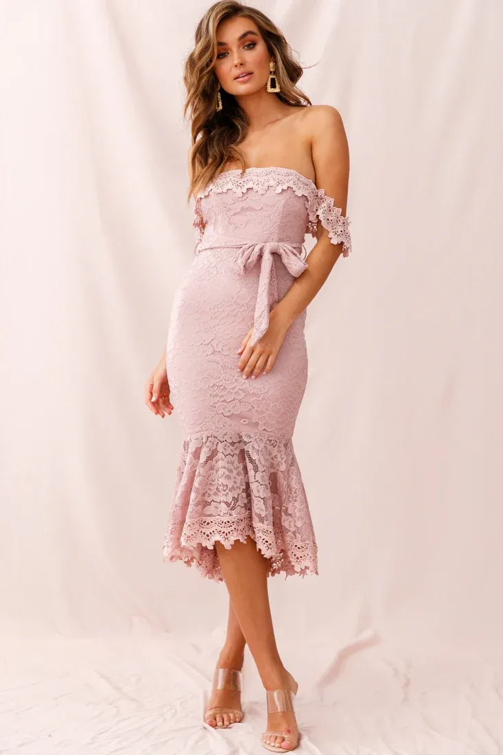 Patience Lace Bodycon Midi Dress Mauve