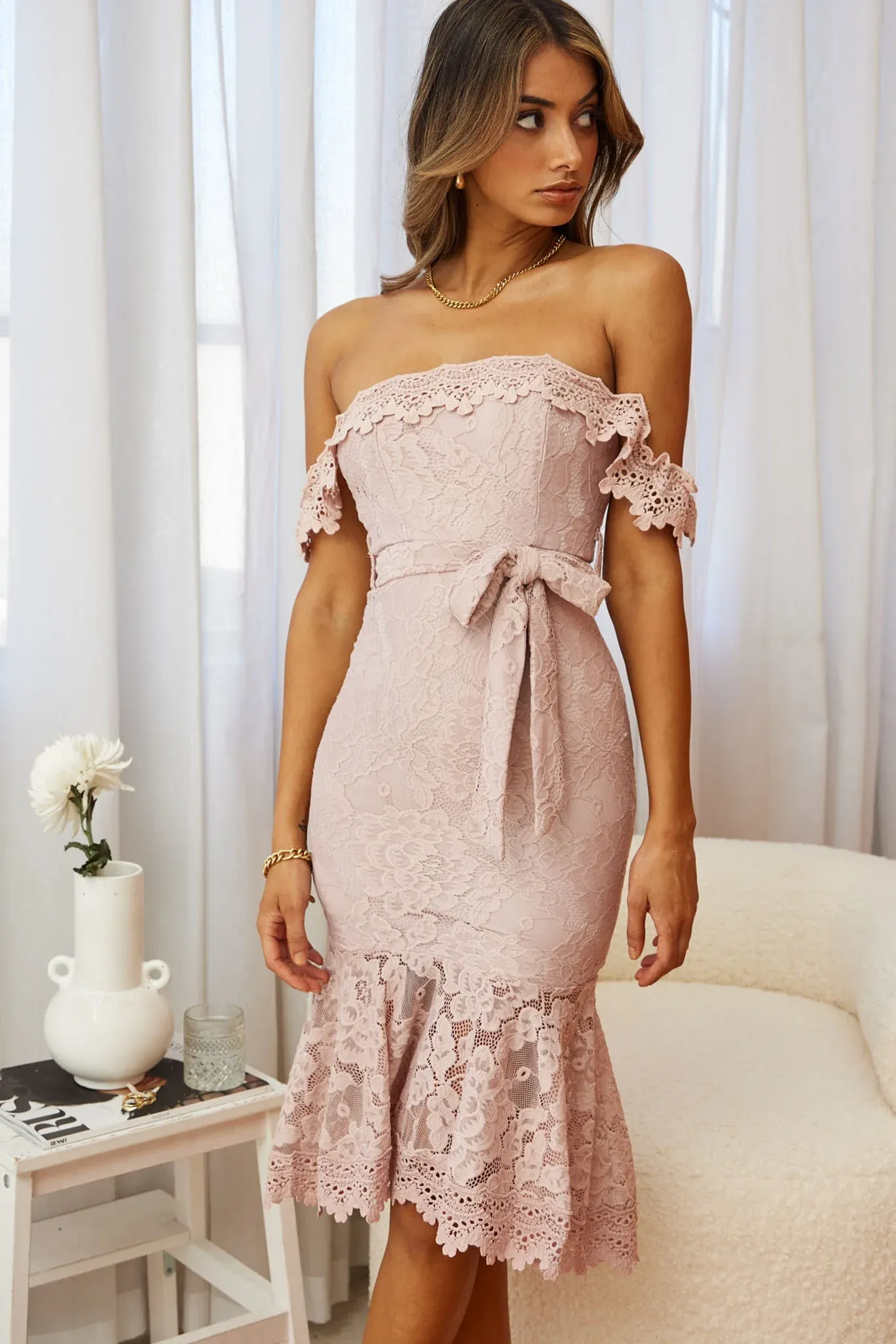 Patience Lace Bodycon Midi Dress Mauve