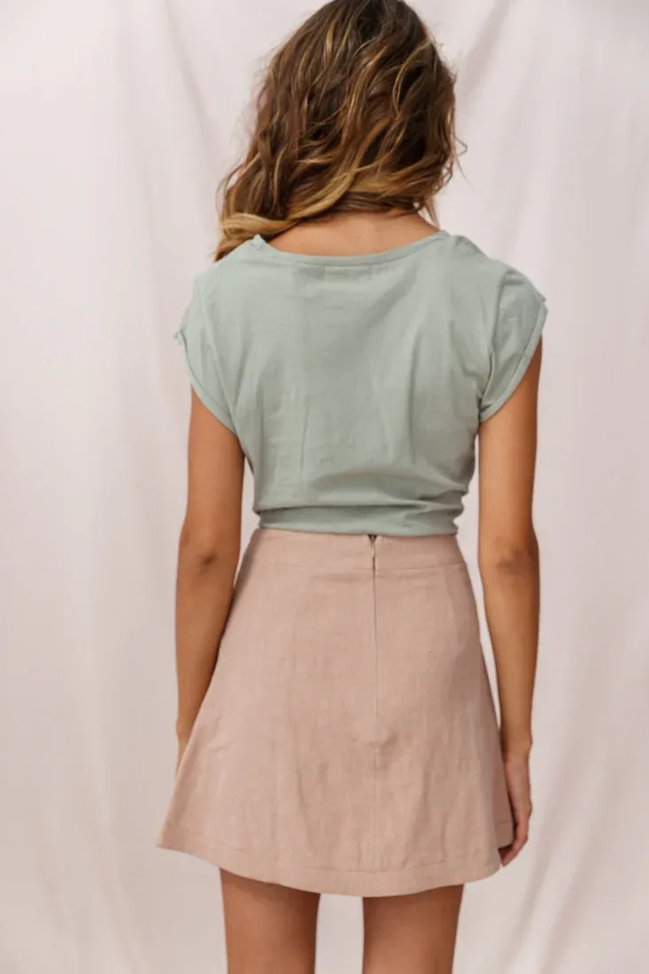 Pia Faux Placket Tortoise Shell Button Skirt Mocha
