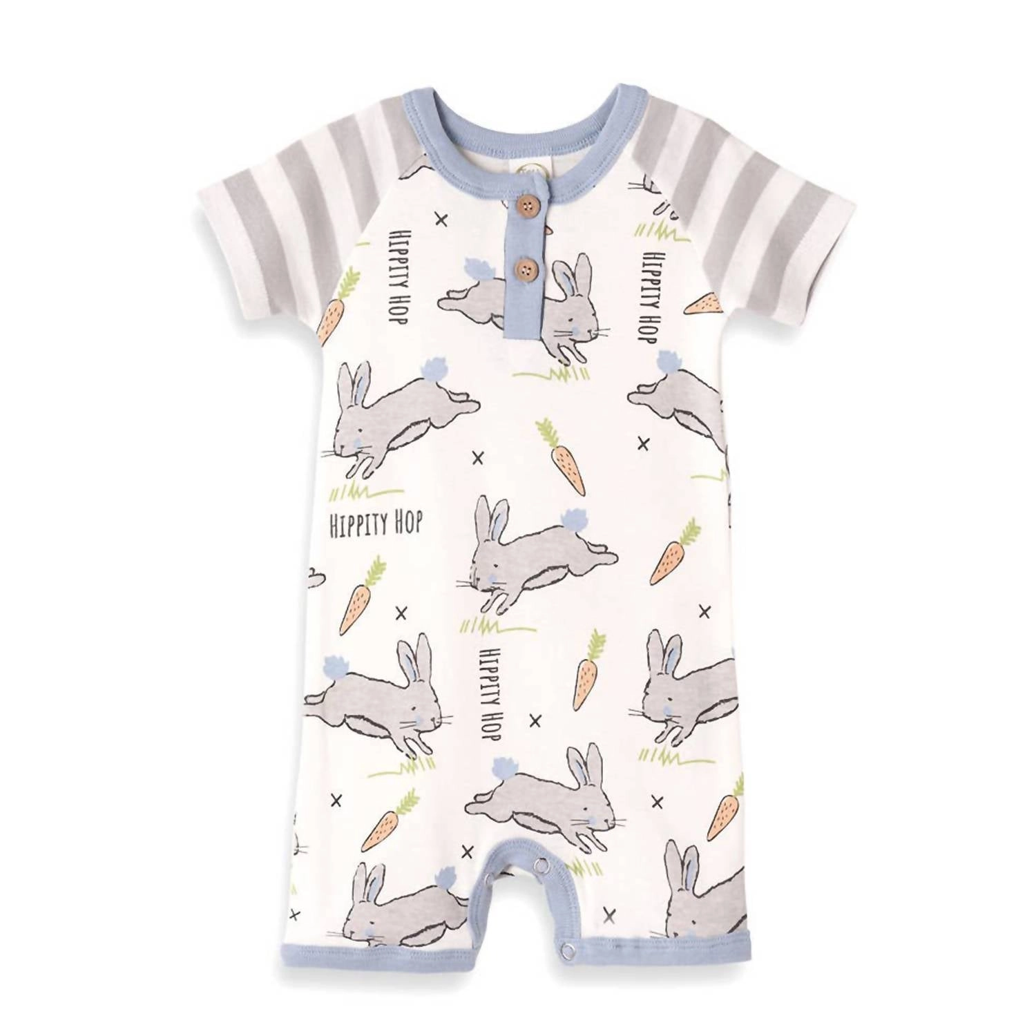 "easter Parade" Henley Shortie Romper For Baby Boys In Blue/ivory