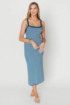 Rhode Striped Bodycon Midi Dress in Ivory/Navy