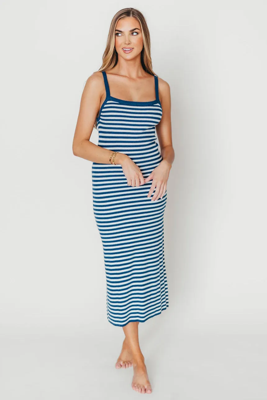 Rhode Striped Bodycon Midi Dress in Ivory/Navy