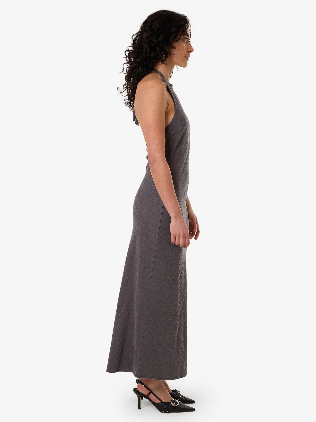 Rumi Halter Bias Dress - Charcoal