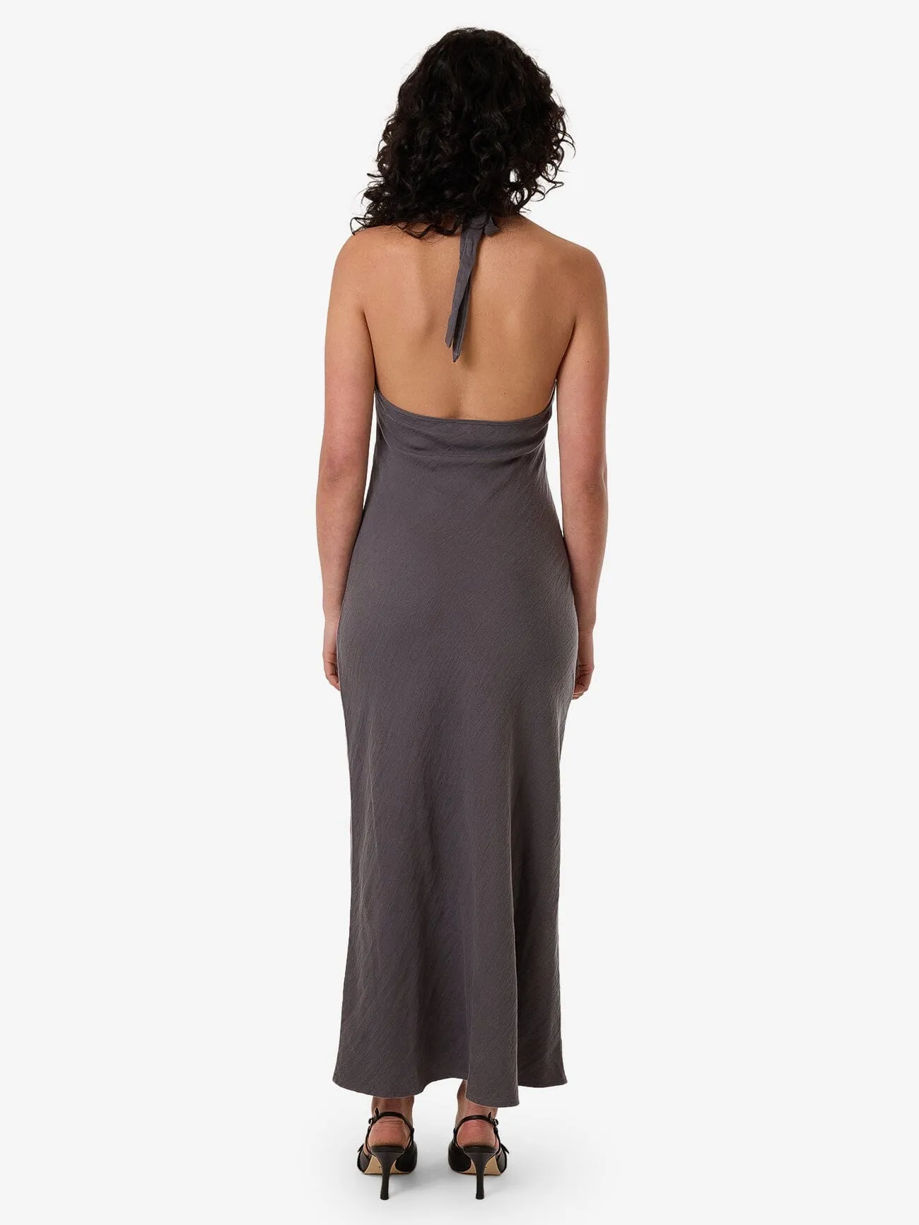 Rumi Halter Bias Dress - Charcoal