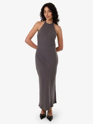 Rumi Halter Bias Dress - Charcoal