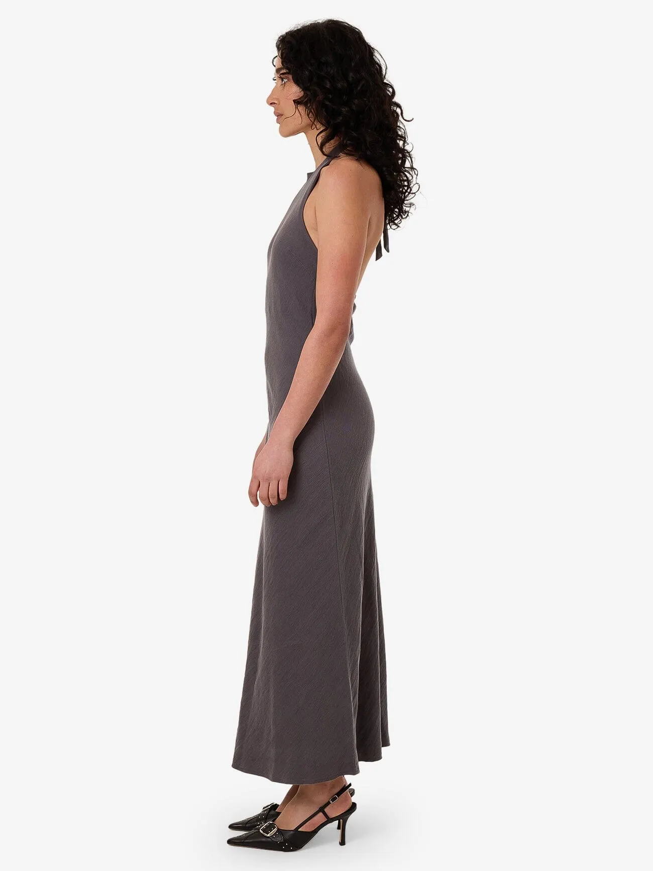 Rumi Halter Bias Dress - Charcoal