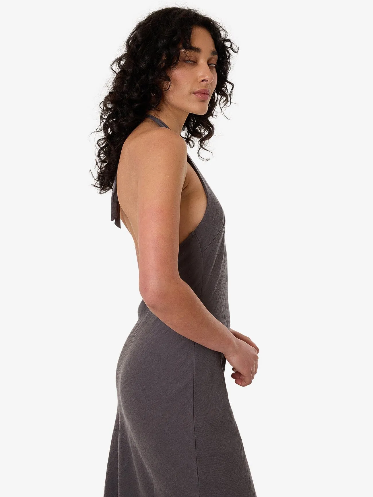 Rumi Halter Bias Dress - Charcoal