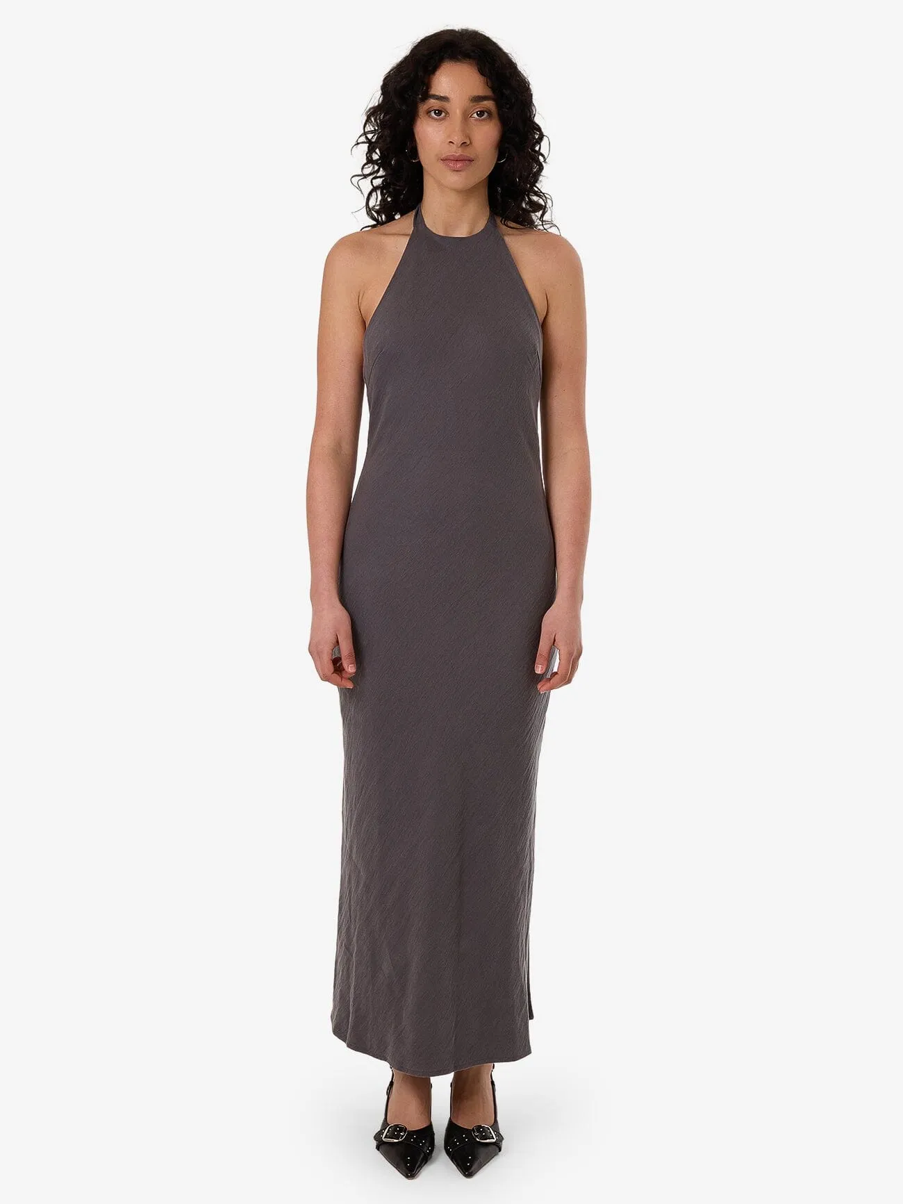 Rumi Halter Bias Dress - Charcoal