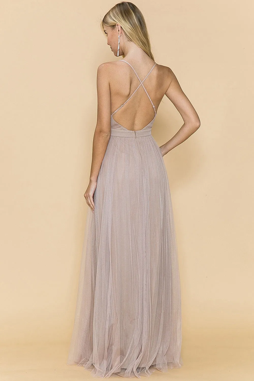 Sasha Tulle Maxi Dress in Nude