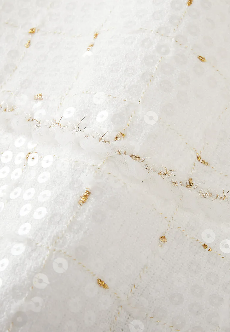 Sequined Lurex-detail Carved-button Belted Dress