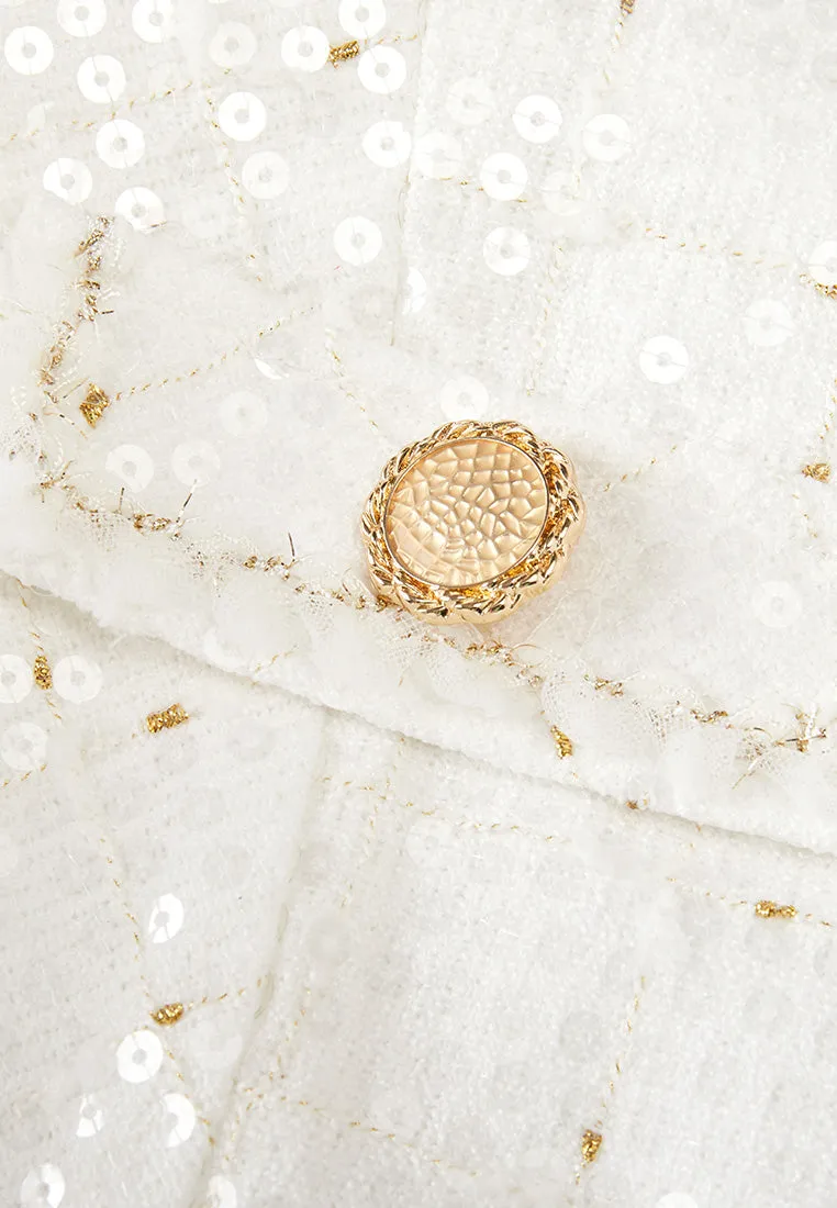 Sequined Lurex-detail Carved-button Belted Dress