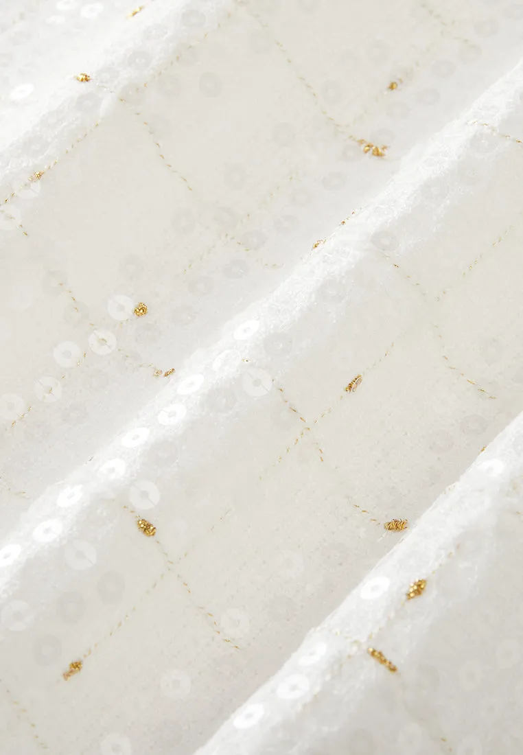 Sequined Lurex-detail Carved-button Belted Dress