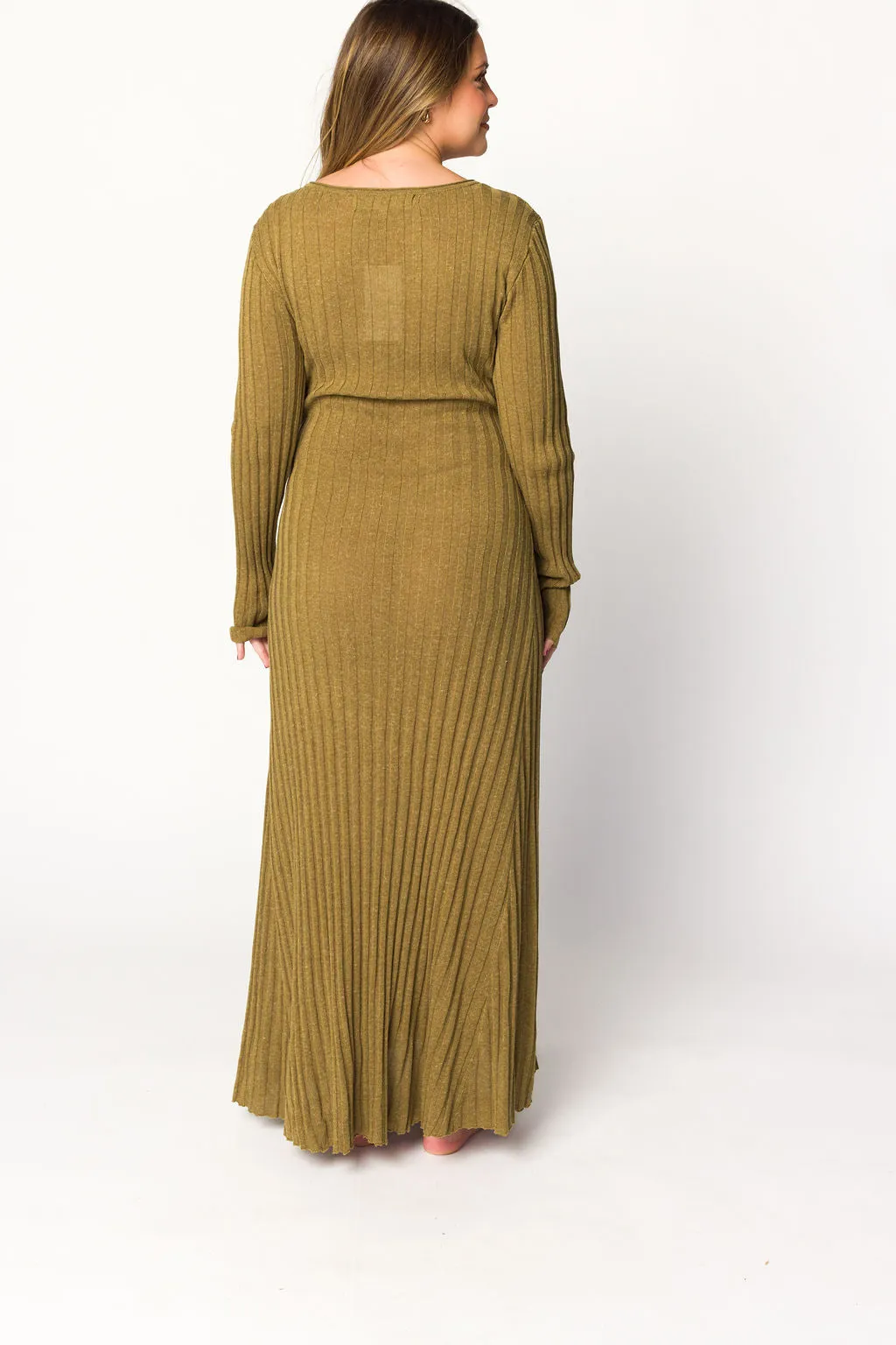 Serena Ribbed Knit Maxi Dress in Brown