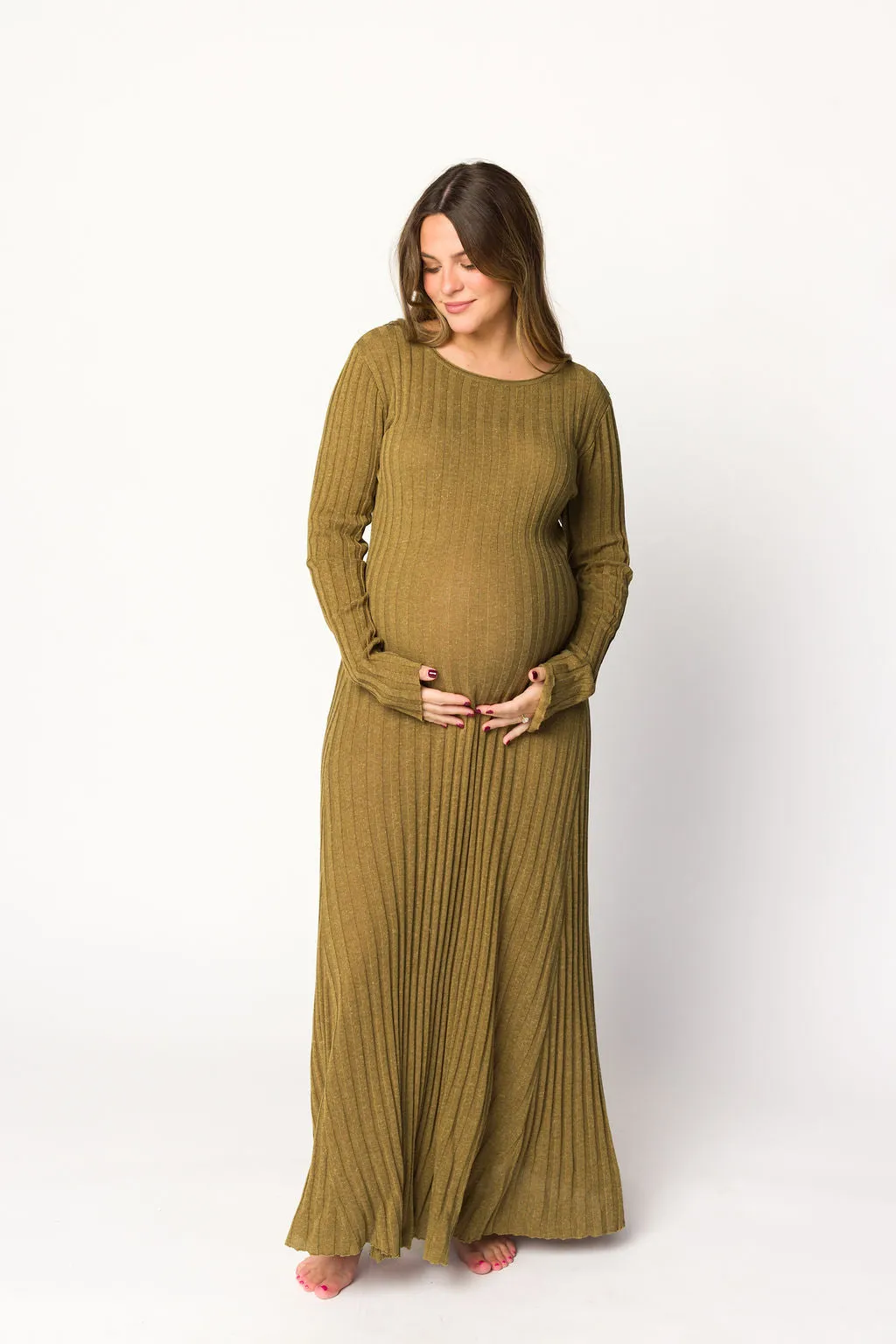Serena Ribbed Knit Maxi Dress in Brown