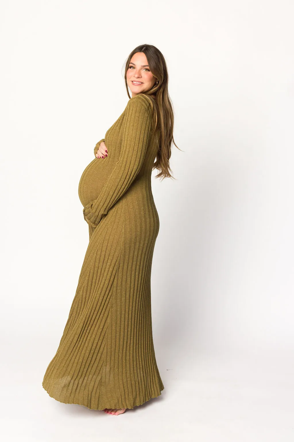 Serena Ribbed Knit Maxi Dress in Brown